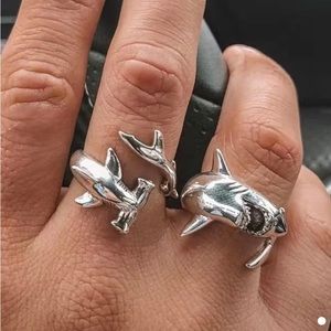 Hammer Head And Great White Shark Ring Set| Adjustable Silver Rings| Great Gift